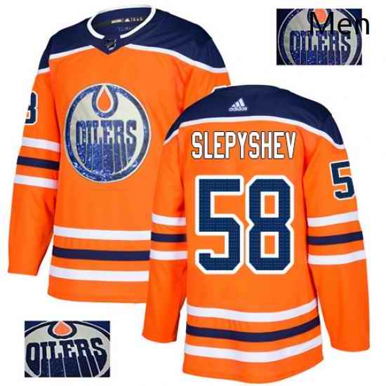 Mens Adidas Edmonton Oilers 58 Anton Slepyshev Authentic Orange Fashion Gold NHL Jersey